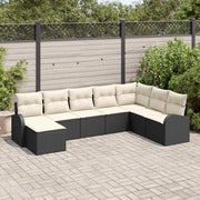 Set Divano da Giardino con cuscino 8 pcs Nero Poly Rattan