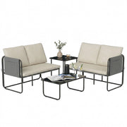 Set giardino esterno 4 pezzi ¨C zephmum ¨C 2 divani 2 posti 2 tavolini vetro cuscini copridivano caqui