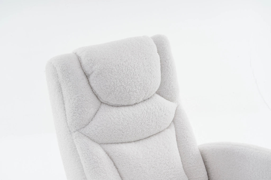 Poltrona a Dondolo con Braccioli ¨C MINIMAL ¨C Tessuto Teddy Bianco, 110 kg