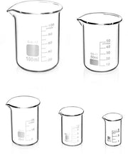 Set di Bicchieri di Precisione a 5 pezzi - Vetro Borosilicato - Capacità 5ml/10ml/25ml/50ml/100ml - Scala di Misura Chiara - Resistente al Calore - Facile da Versare - Laboratorio