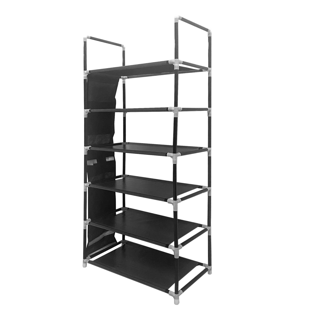 Scarpiera componibile in metallo Nyana Home fino a 18 paia 108x46x27cm, 3 tasche laterali, 6 altezze Nero.