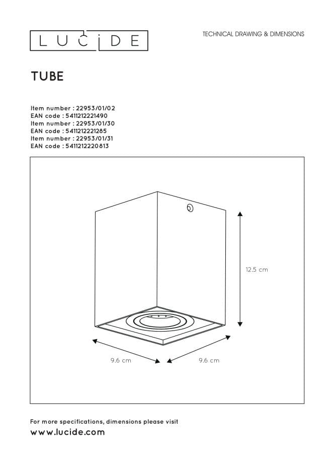 Spot soffitto Lucide Tube oro quadrato GU10 50W alluminio