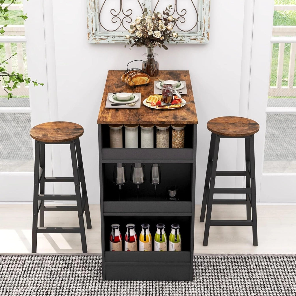 Tavolo da bar con sgabello da bar, tavolo con 2 sgabelli, 3 ripiani, telaio in metallo, set da pranzo per 2 persone, tavolo da colazione, bancone da bar, set di mobili per bar, bistrot e