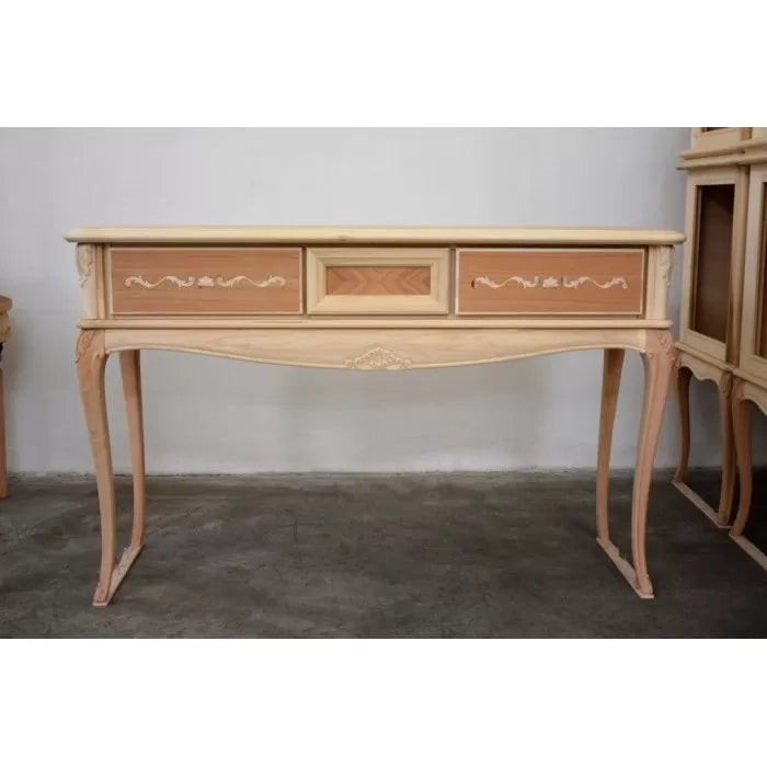 Consolle classica 3 cassetti intarsiata legno grezzo l.131 p.39 h.81 - Mobili 2G