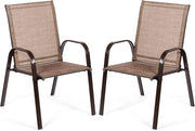 Set di 2 Sedie da Giardino, Sedie da Giardino per Patio in Textilene, con Braccioli Curvi, Telaio in Metallo, Sedia da Bistrot Portata 200 kg, Per Giardino Patio, 56 x 72 x 90 cm (Marrone)