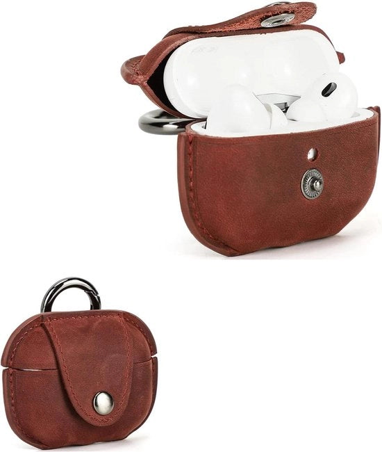 Otturatore per Orecchie - Copertura in Pelle Impermeabile per Air Pods Pro - Protezione per Orecchini senza Fili con Porta Ricarica e Cinturino - Rosso