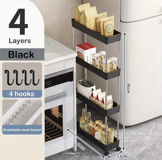 Carrello da cucina a quattro ruote con 4 ganci e ruote girevoli per cucina, ufficio e soggiorno