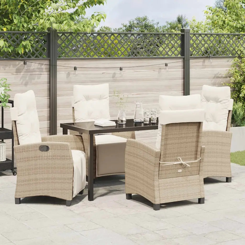 Set da Pranzo per Giardino con cuscino 5 pcs Beige polyrattan 3380444