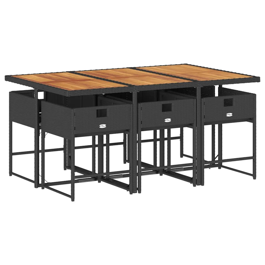 Set da Pranzo da Giardino 7 pz Nero con Cuscini in Polyrattan