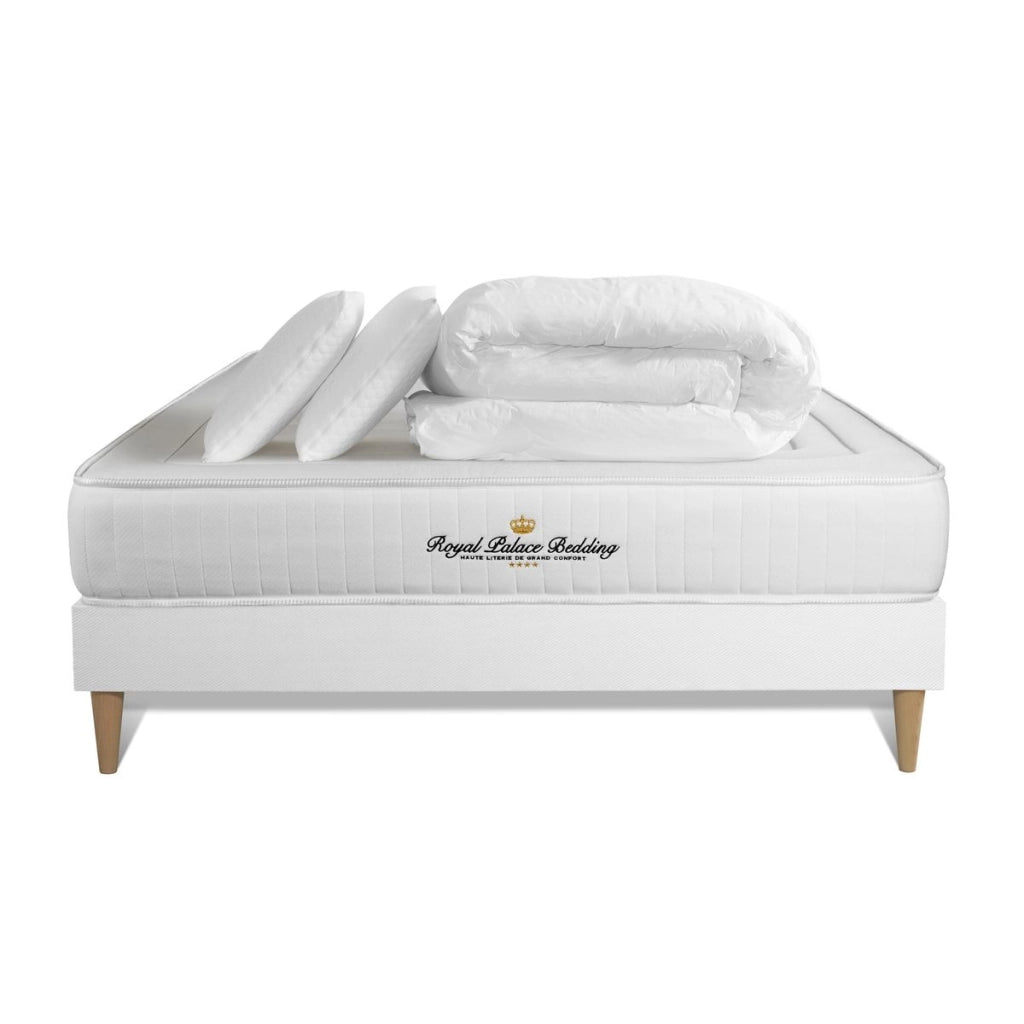 Pacchetto letto completo - Materasso 180x200cm + Box spring con doghe (in kit) + 2 cuscini + Piumino - Lancaster