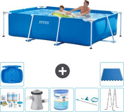 Piscina Reclinata a Forma di Rettangolo - 260 x 160 x 65 cm - Blu - Inclusa Scatola di Manutenzione - Pompafiltro per Piscine - Filtro - Set di Pulizia - Scala - Vasca per i Piedi - Piastrelle per Piscina