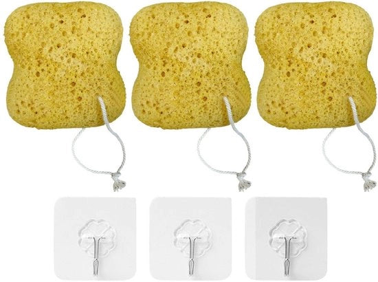 Saponi per doccia 3 pezzi - Saponi alga - Spazzole adesive - Spugne morbide e porose - Spugne per doccia - Dimensioni 135x125x60 mm - Spugna per doccia