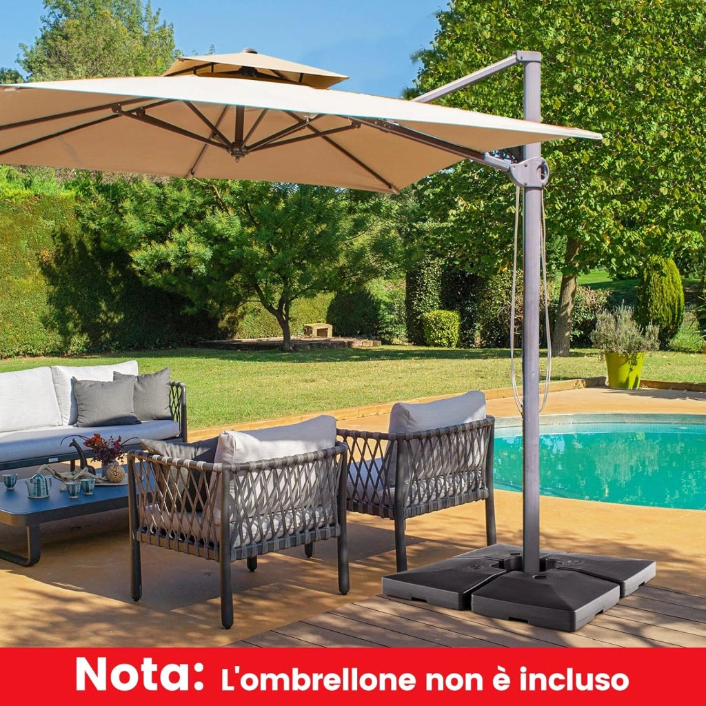 Base Ombrellone Riempibile a 4 Blocchi da 20 Litri, Base per Ombrellone Decentrato con Blocchi Riempibili di Acqua/Sabbia, Pesi per Ombrellone da Giardino Terrazzo Bordo Piscina, Fino 128 kg