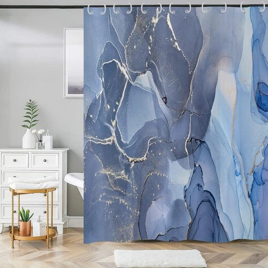 Douchegordino, blu, oro, marmo, 180 x 180 cm, moderno, astratto, blu, oro, bianco, marmoreo, texture, lavabile, bagno, douchegordini, tessuto poliestere, idrorepellente, douchegordino per