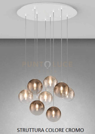 SOSPENSIONE CROMO 8 LUCI TONDA VETRI 4X BR + 4X AM 1184CR-S8 T-AB