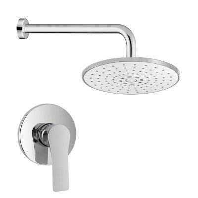 Set doccia completo di miscelatore a incasso con braccio doccia e soffione tondo Flat