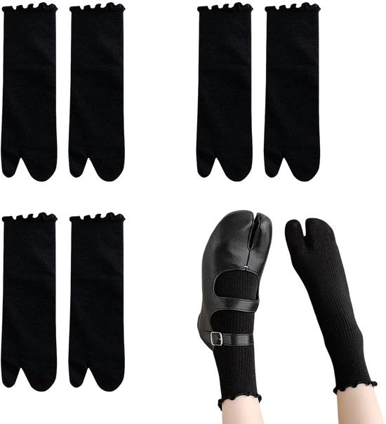 Set di 3 Paia di Calze Tabi - Lunghezza della Caviglia in Cotone - Calze Giapponesi - Con Toe SPLIT - Rilassanti - Elastici con Ricami - Calze per Adolescenti