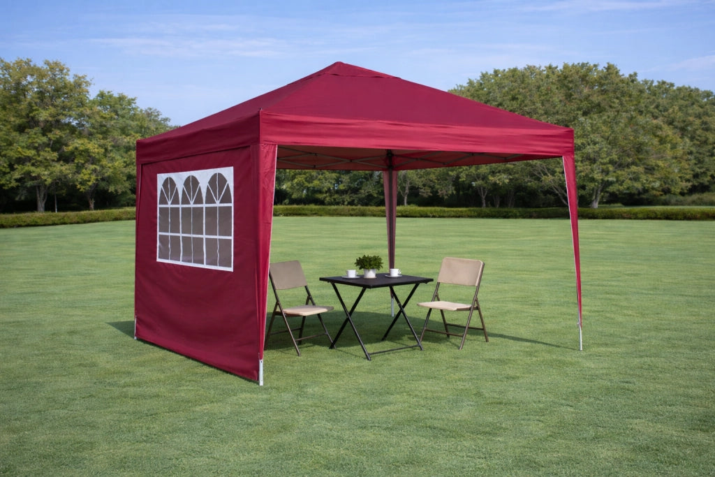 Gazebo pieghevole 3x3 m, impermeabile, 4 pareti, 4 sacchi di sabbia, UV50+, struttura in metallo, bordeaux
