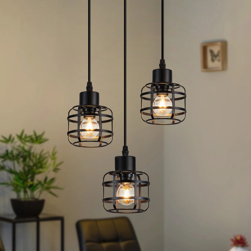 Lampada a sospensione ZMH vintage nera a 3 luci E14 per sala da pranzo cucina o bar (lampadina non inclusa)