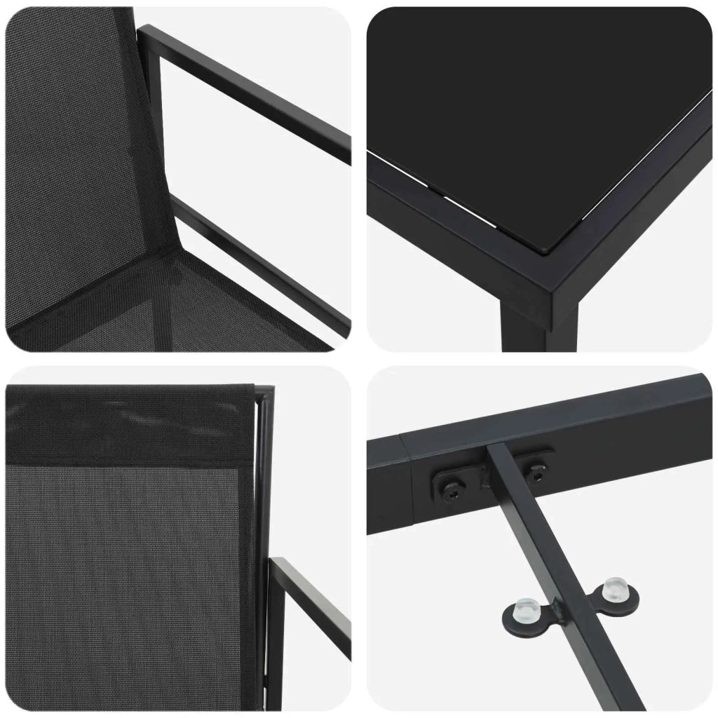 Set da Pranzo per Giardino 5 pcs Nero Textilene e Acciaio