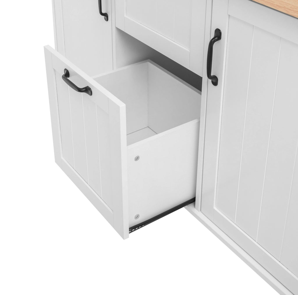 Isola cucina 120x40-60-80x92 cm con piano pieghevole e prese; in MDF; bianco e naturale