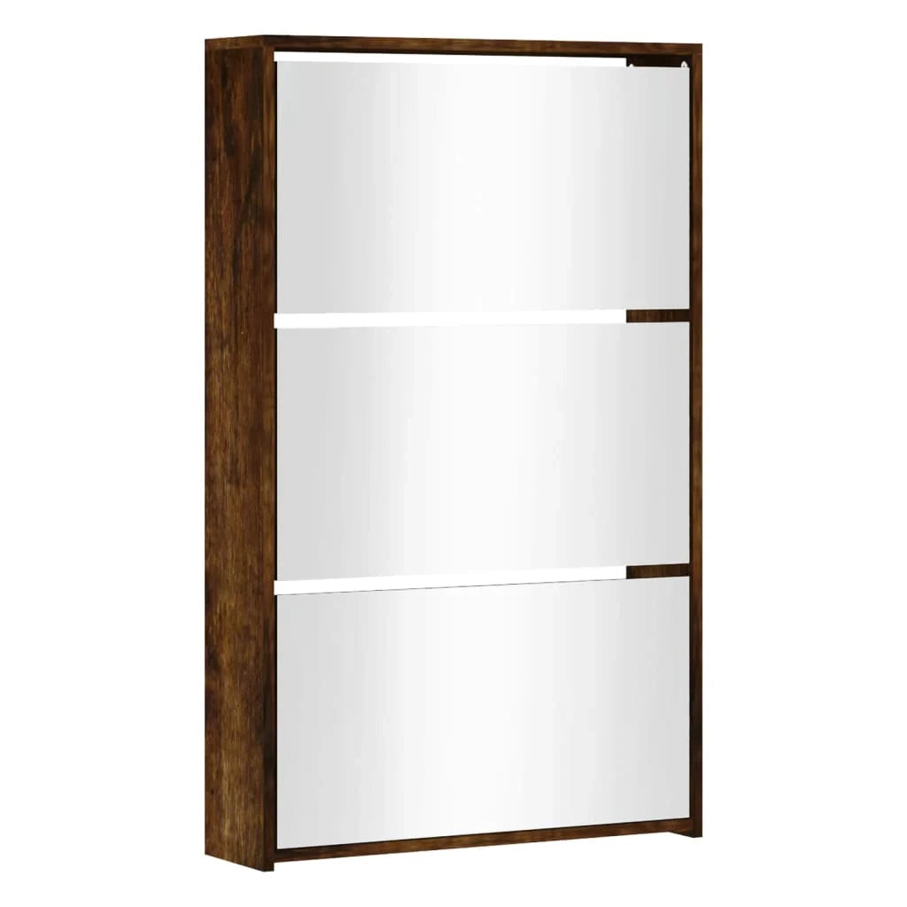 Scarpiera mobiletto portascarpe mobile ingresso/corridoio/soggiorno con specchio 3 ripiani 63 x 17 x 102,5 cm marrone 02_0021882