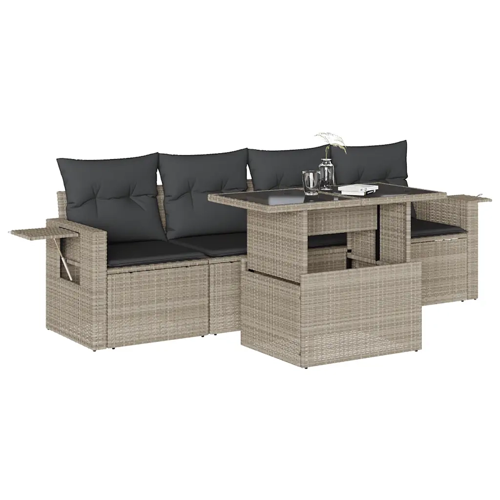 Set Divano da Giardino 5pz con Cuscini Grigio Chiaro Polyrattan 3267732
