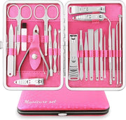 Set di Manicure Professionale - Taglieri unghie e Strumenti Pedicure - 23 Pezzi - Acciaio Inossidabile - Rosa/Argento
