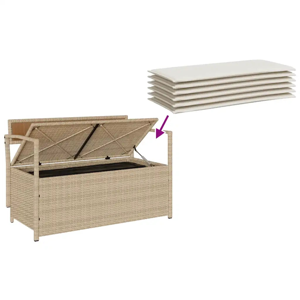 Panca Portaoggetti da Giardino con Cuscino Beige in Polyrattan 4103840