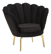 Poltrona elegante, tessuto imbottito nero, gambe metallo dorate 83x76x78cm Vienna Plus