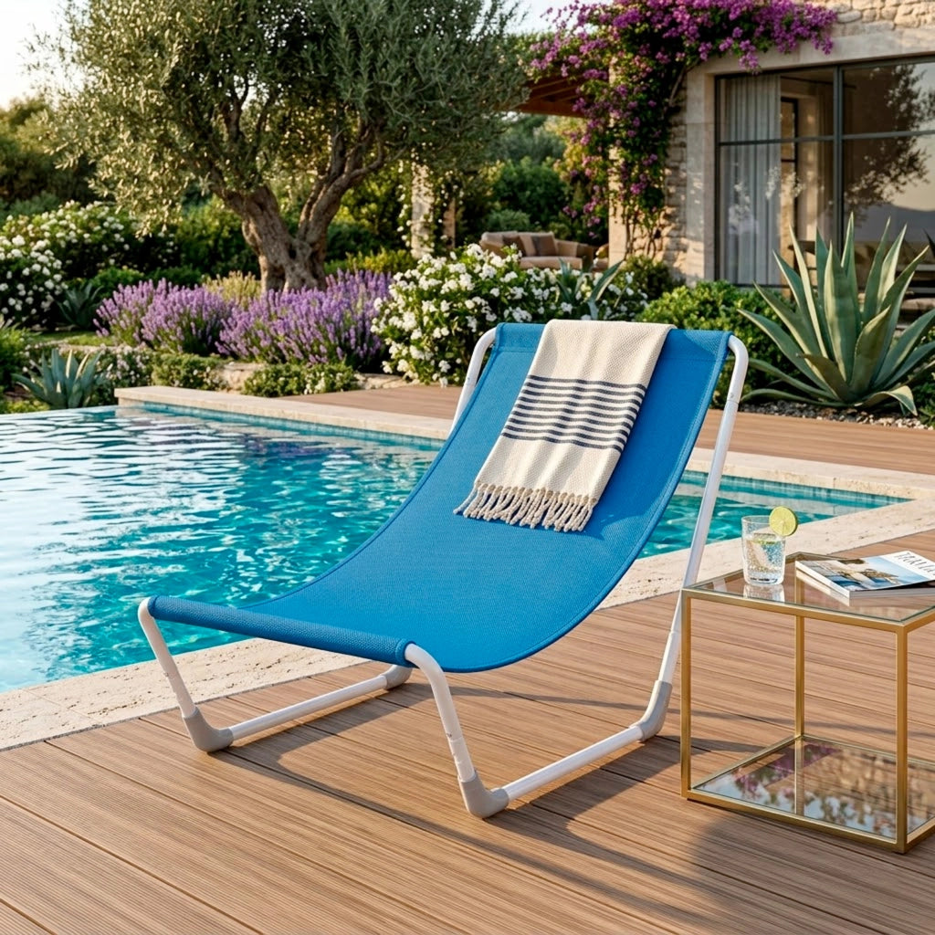 Sedia Sdraio Pieghevole Ergonomica Con Struttura In Acciaio Poliestere Impermeabile Sacca Con Tracolla Per Relax Outdoor Spiaggia Piscina Campeggio Giardino 95 x 60 x 40 Cm Blu