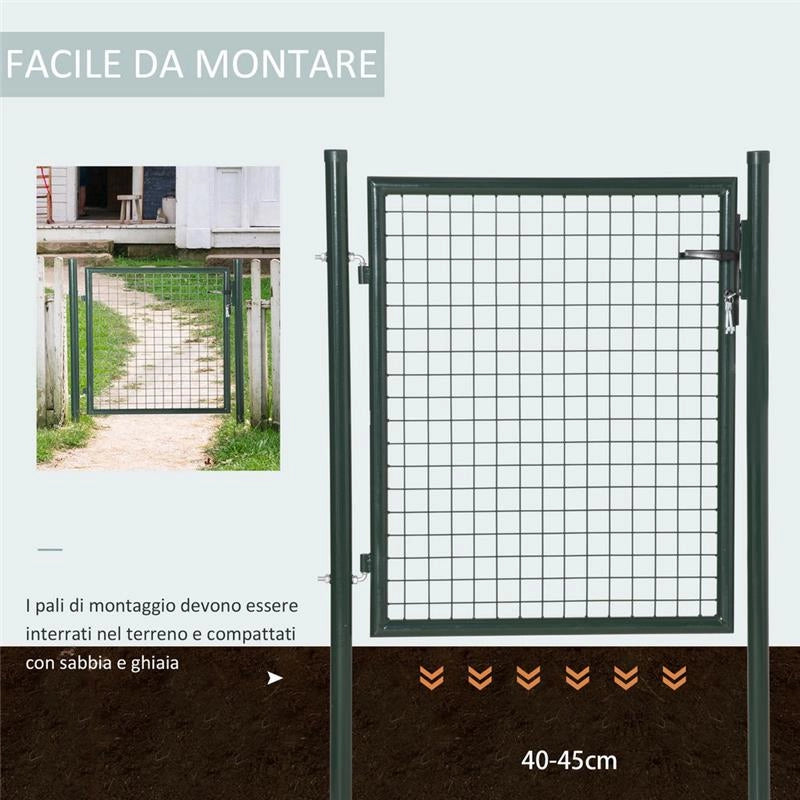 CANCELLO DA GIARDINO IN ACCIAIO CON SERRATURA E 3 CHIAVI 97 X 150 CM VERDE