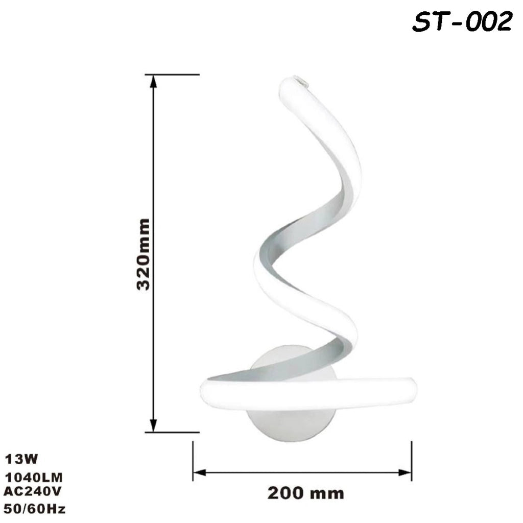 APPLIQUE LAMPADA INTERNO MODERNA PARETE MURO SPIRALE 13W LUCE NATURALE ST-002