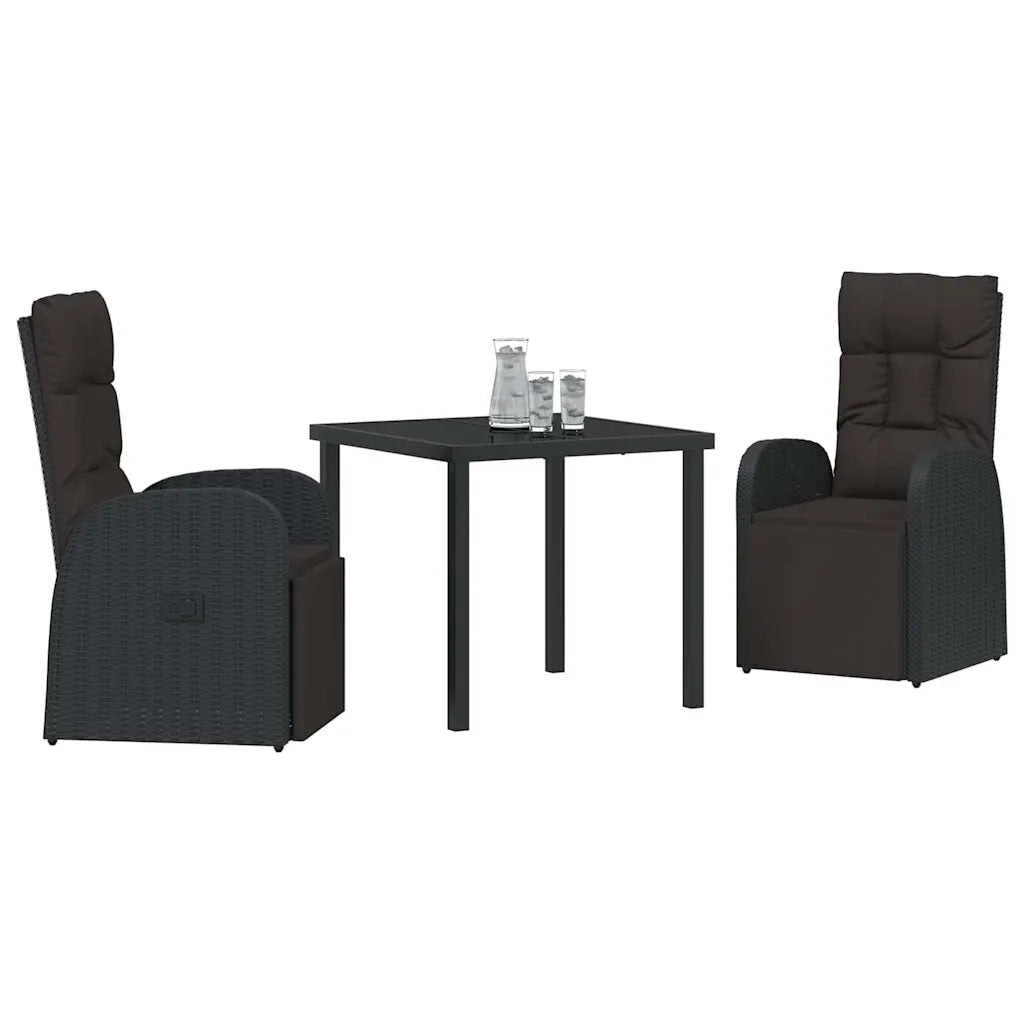Set da Pranzo per Giardino con cuscino 3 pcs Nero polyrattan