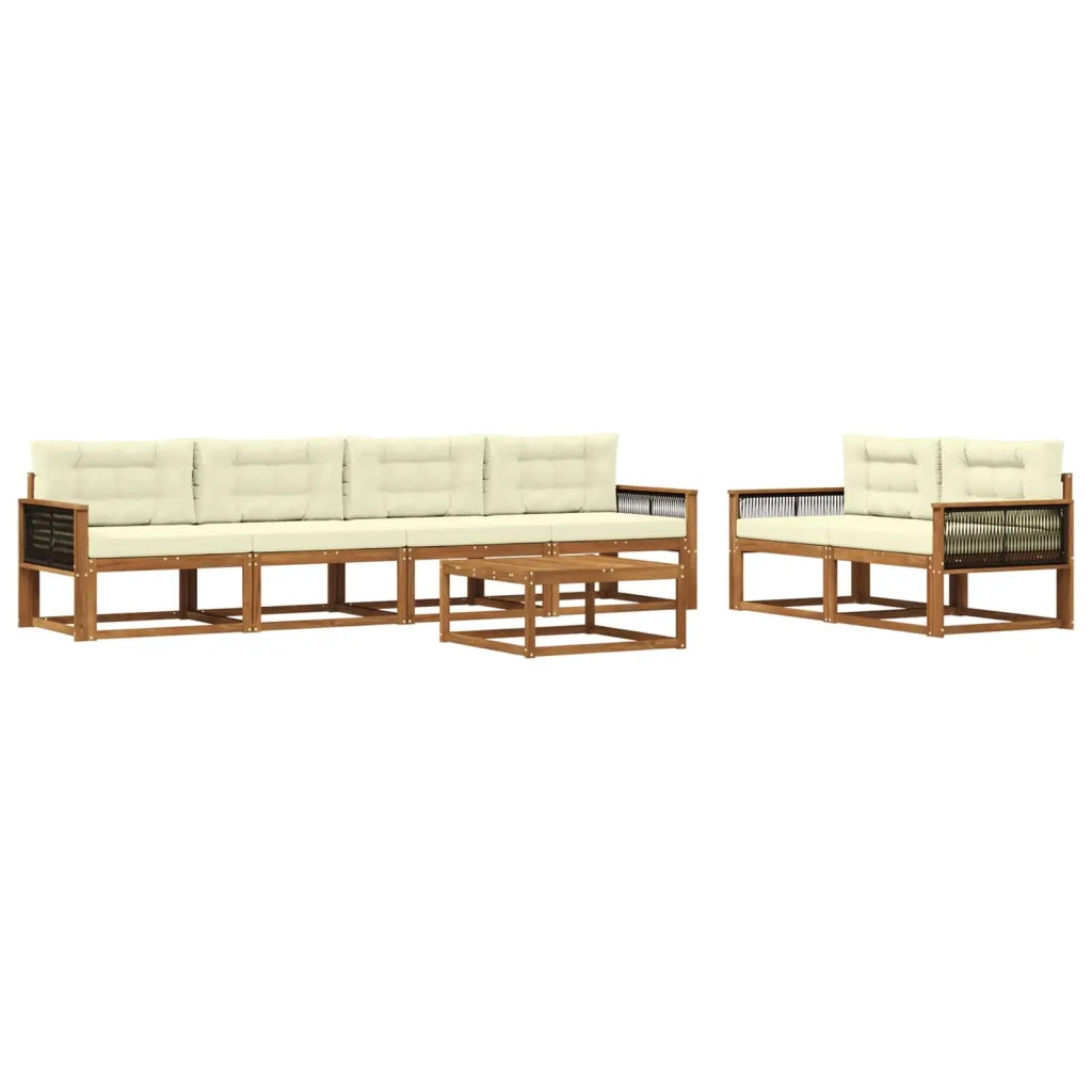 Set di divani da esterno con cuscino 7 pcs Naturale e Crema