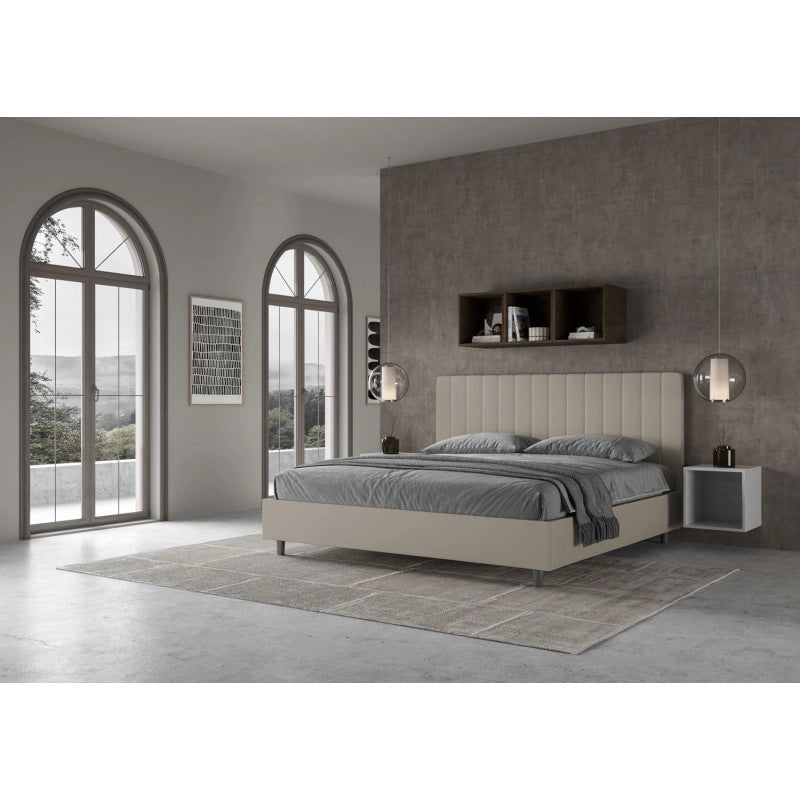 Letto imbottito Matrimoniale 200x210 cm Agueda - Similpelle,Tortora,Con rete