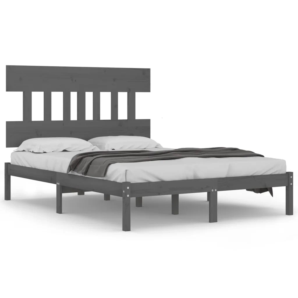 Giroletto-Struttura Letto Grigio in Legno Massello 200x200 cm 751803