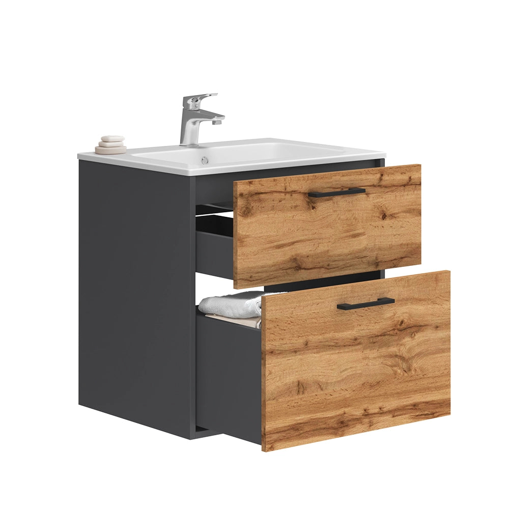 Vicco Set di mobili da bagno Antracite/quercia dorata 61 x 61.5 cm con lavabo