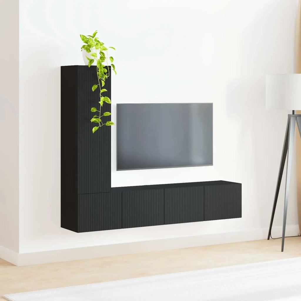 Set mobile TV Montaggio a parete 3 pcs Nero Legno multistrato