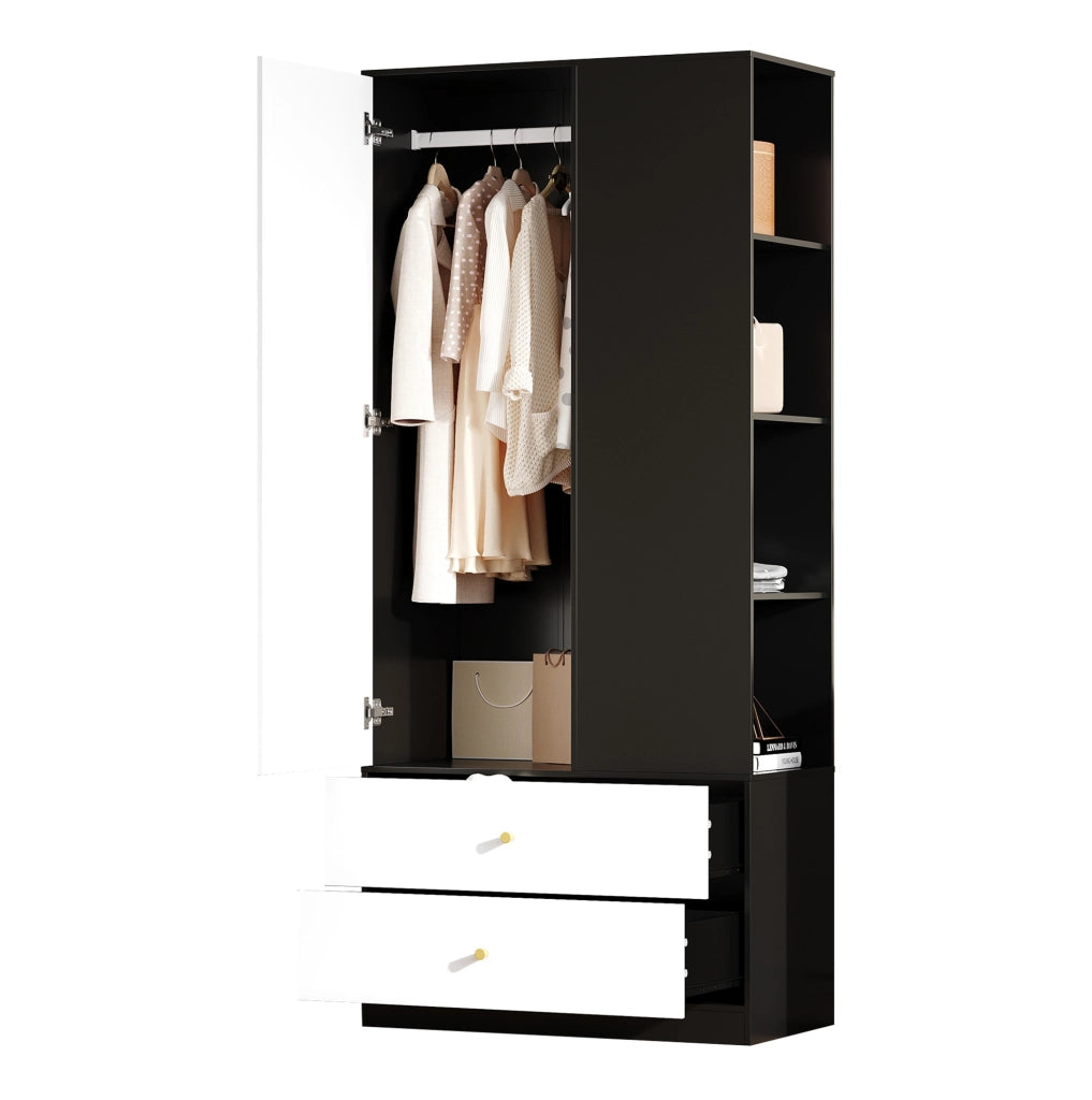 Armadio con specchio 80x40x180 cm in truciolare Bianco+Nero
