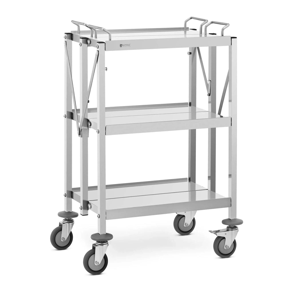 Carrello di servizio a 3 ripiani (2x) 50 x 83 / 40 x 58 cm 90 kg pieghevole in acciaio inox 14_0005038