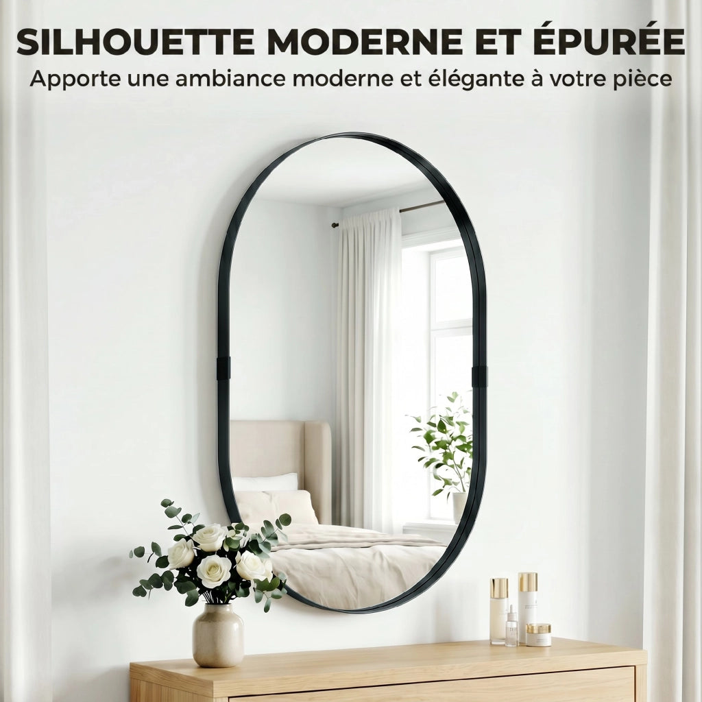 Specchio da Parete 60x90 cm ¨C Xylo ¨C Vetro Temperato Cornice Alluminio Nero