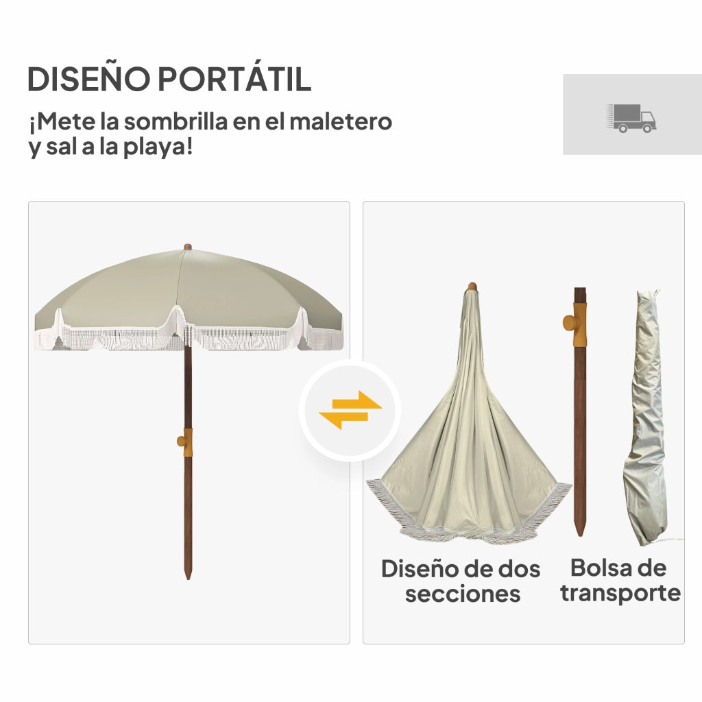 Ombrellone da Giardino con Frange ¨C zephmum ¨C Verde ?190x210 cm