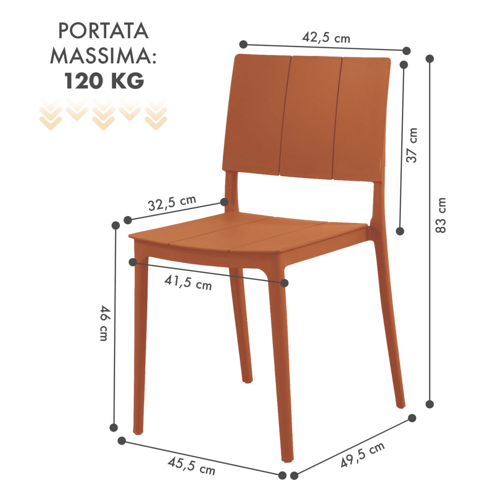 Set 4 Sedie In Polipropilene e Fibra Di Vetro Sedia Cucina Trattamento Uv Antiscolorimento Giardino Interno Esterno Moderne Robuste Resistenti Seduta Terrazzo Soggiorno Bar Ristorante Impilabili Livia-Arancio