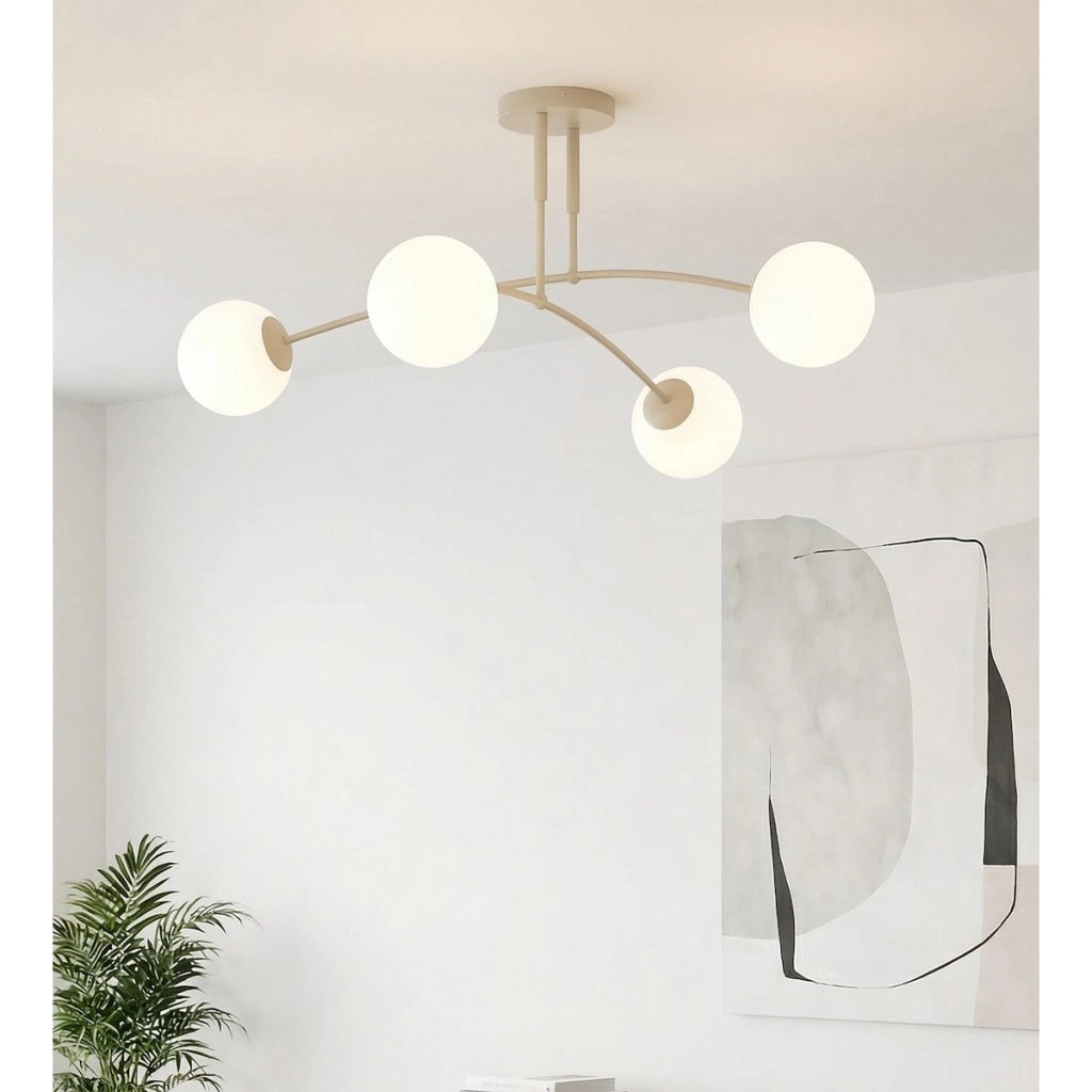 Lampada a sospensione PREGOS in acciaio beige e vetro opalino