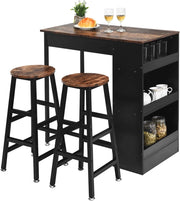 Set Tavolo e 2 Sgabelli, Set Mobili da Bar, 3 Pezzi Set da Pranzo, in Stile Industriale, Tavolo con 3 Ripiani di Stoccaggio, Sgabello con Poggiapiedi di Diverse Altezze, Struttura Metallica