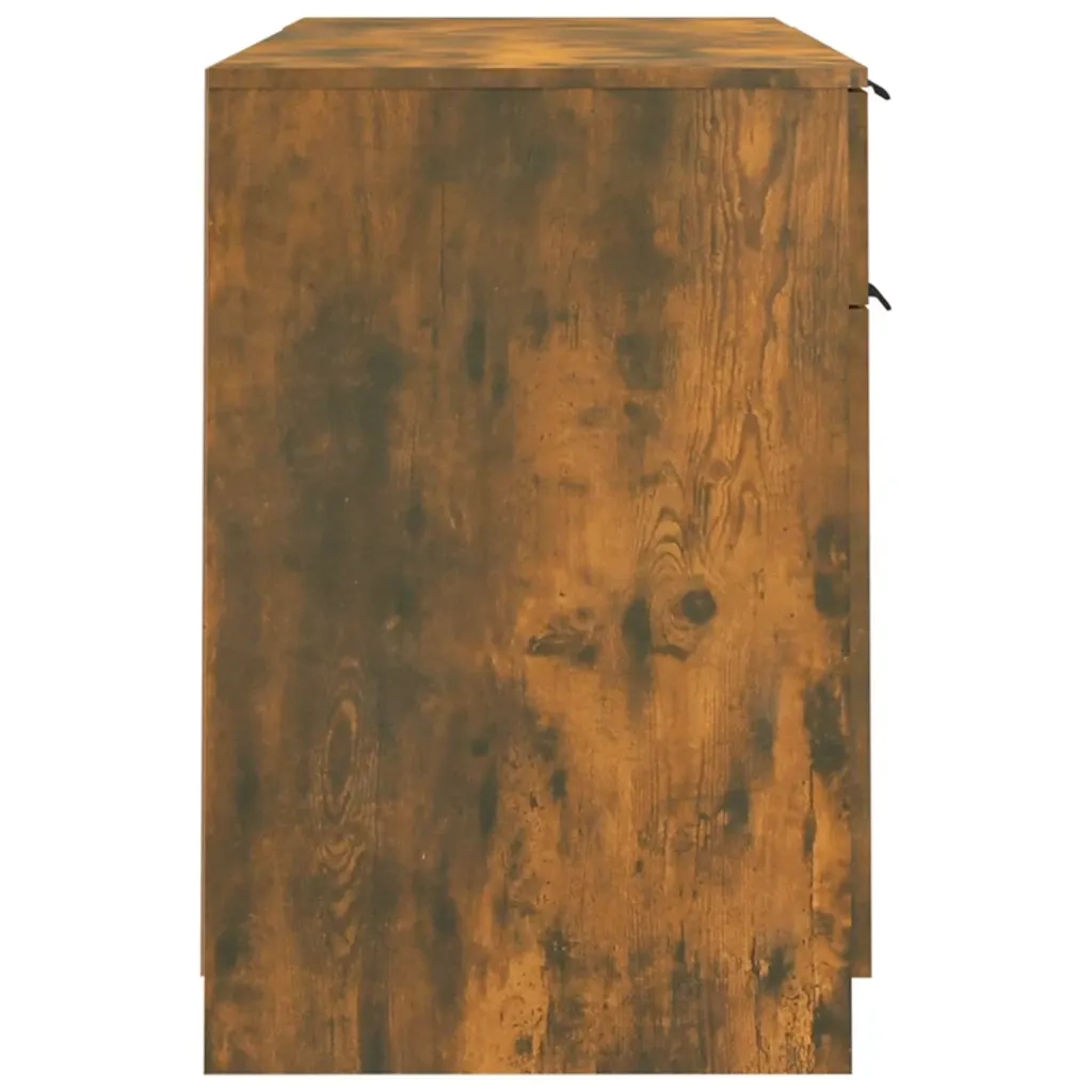 Scrivania | Tavolo da Ufficio con Mobile Laterale Rovere Fumo in Legno Multistrato