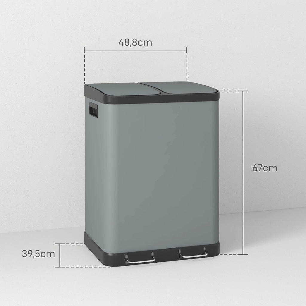 PATTUMIERA 2x30 L a pedale con coperchio 48,8x39,5x67 cm metallo grigio