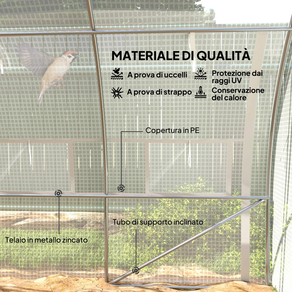 Serra da Giardino in Acciaio Zincato e PE con Finestre Avvolgibili ¨C Zephmum ¨C 3.97x3x2 m, Bianco
