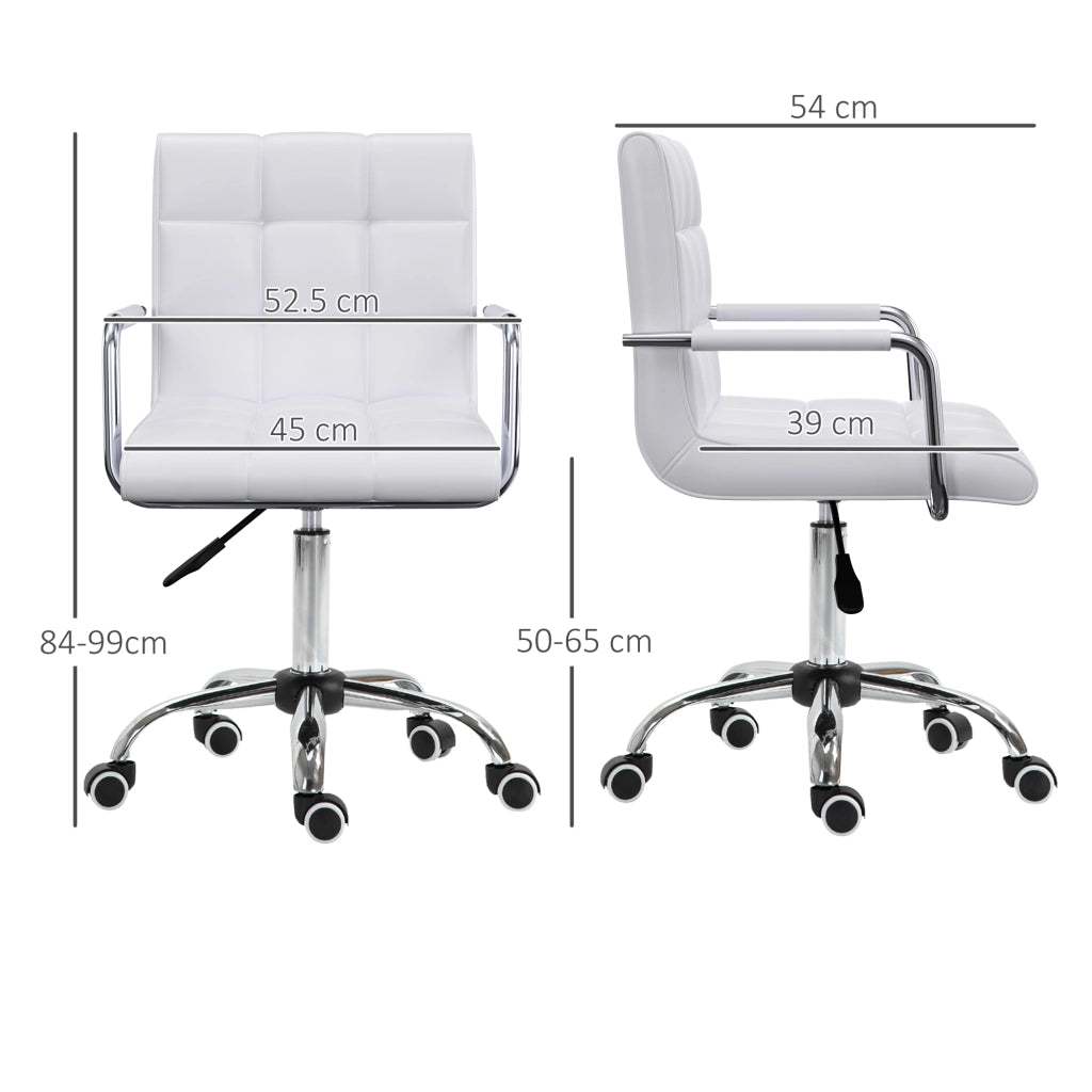 Chaise de bureau girevole regolabile in altezza con braccioli, ruote e imbottitura in PVC bianco per ufficio